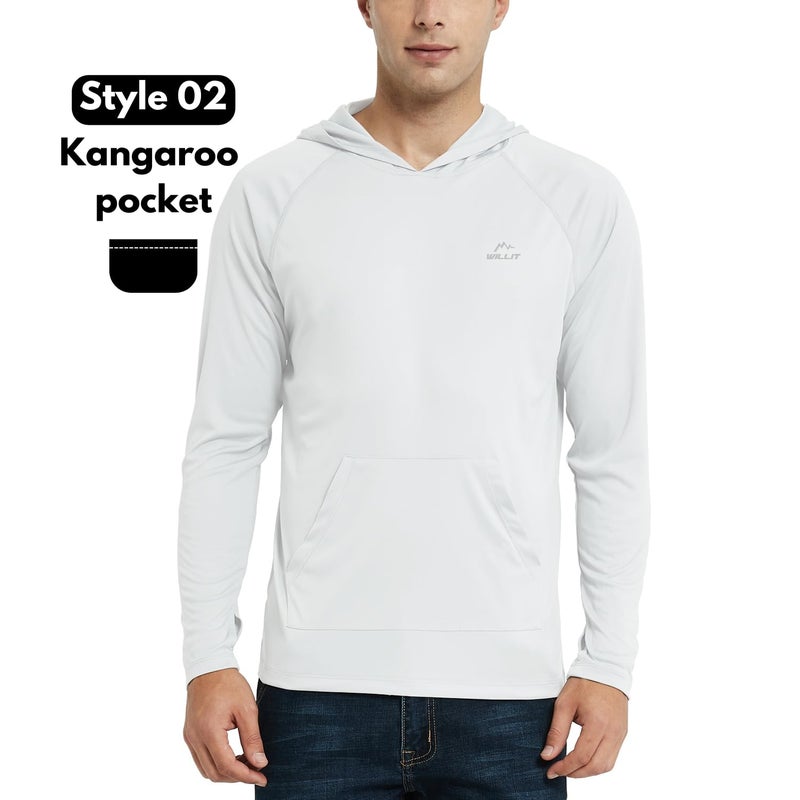 Willit Men's UPF 50+ Sun Protection Hoodie Shirt Long Sleeve Rash Guard Fishing SPF Outdoor UV Shirt Lightweight Pocket White L - Image 2